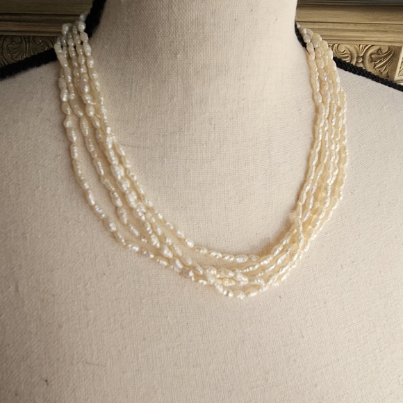 Vintage Pearl Necklace & Bracelet Set Multistrand Genuine Freshwater Rice Pearl - Picture 12 of 12